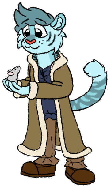 Ice-colored fantasy tiger Superkitty with a lil mouse